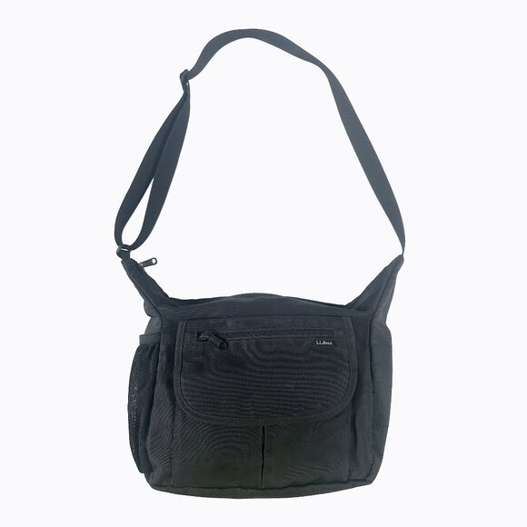 Vintage L.L. Bean Slouchy Hobo Crossbody Shoulder Messenger Bag Black Nylon Mesh - Picture 1 of 7
